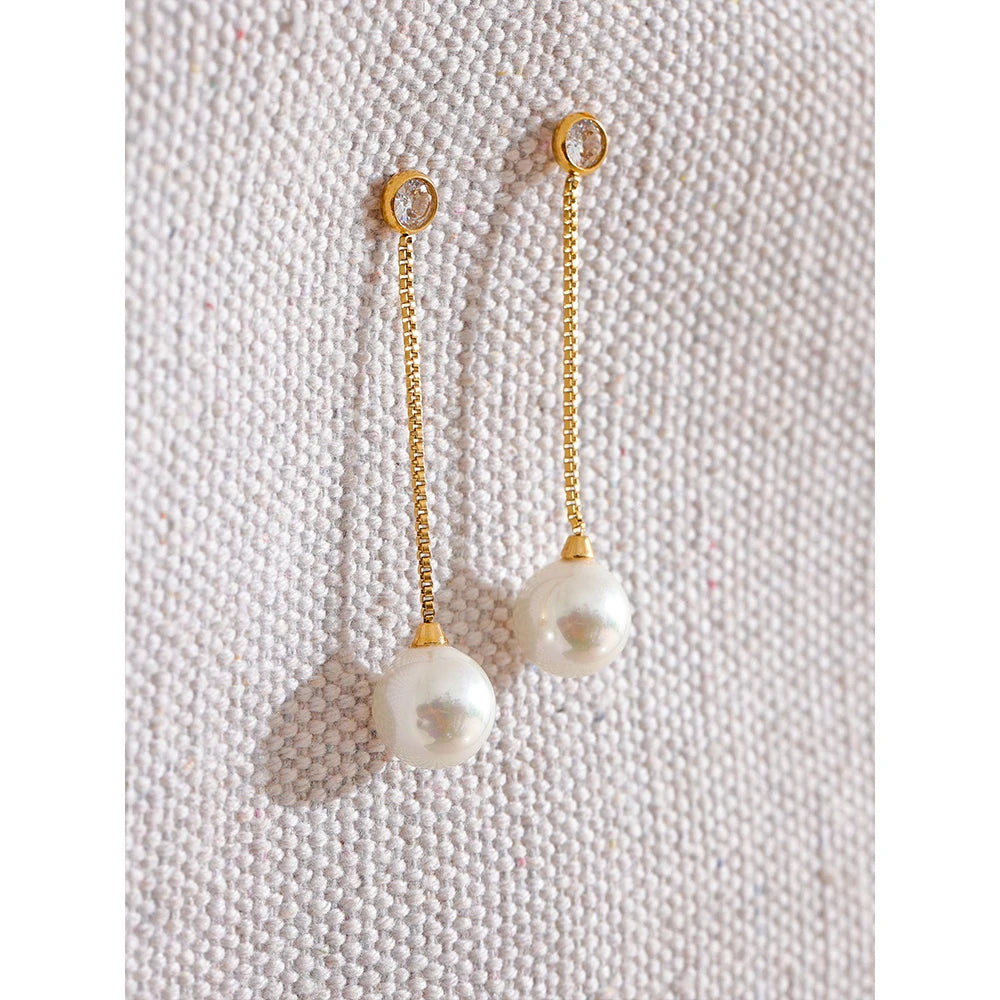 Isalene  Yhpup Korean Imitation Pearls Long Chain Hanging Dangle Earrings for Women Anti Allergic Stainless Steel Charm Daily Jewelry