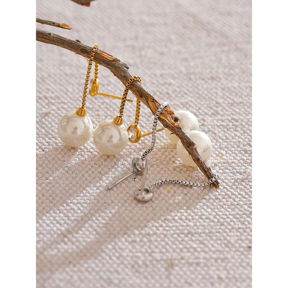 Isalene  Yhpup Korean Imitation Pearls Long Chain Hanging Dangle Earrings for Women Anti Allergic Stainless Steel Charm Daily Jewelry