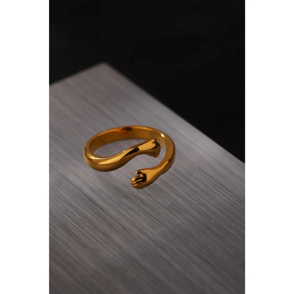 Isalene  Yhpup New Design Embrace Ring Stainless Steel Jewelry Women 18 K Plated Metal Texture Gold Occident Accessories кольцо женское