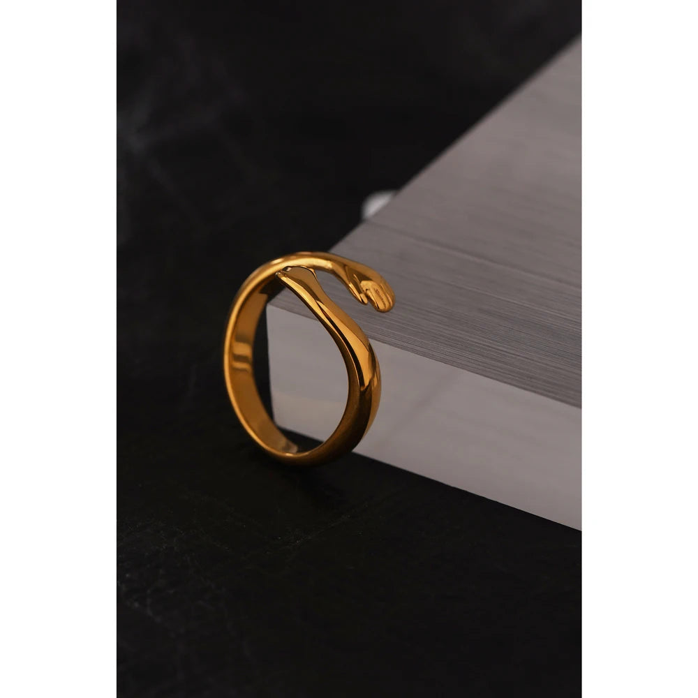 Isalene  Yhpup New Design Embrace Ring Stainless Steel Jewelry Women 18 K Plated Metal Texture Gold Occident Accessories кольцо женское