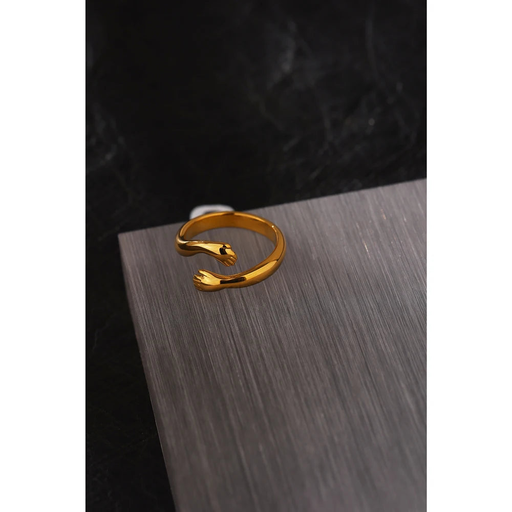 Isalene  Yhpup New Design Embrace Ring Stainless Steel Jewelry Women 18 K Plated Metal Texture Gold Occident Accessories кольцо женское