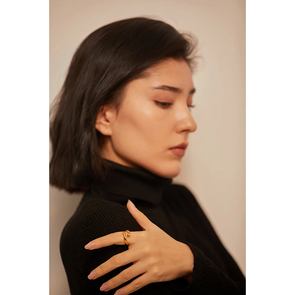 Isalene  Yhpup New Design Embrace Ring Stainless Steel Jewelry Women 18 K Plated Metal Texture Gold Occident Accessories кольцо женское