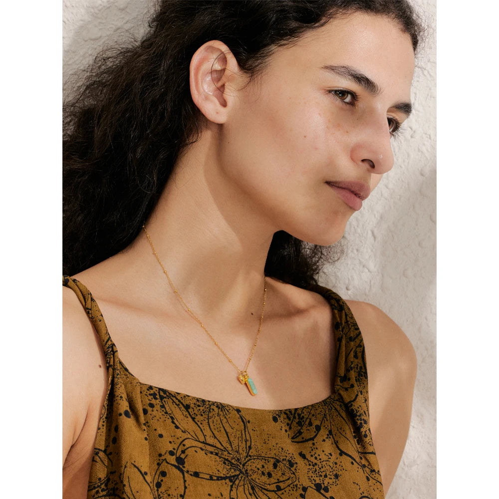 Isalene  Yhpup Popular Natural Amazonite Stone Heart Oval Drop Necklace Women Stainless Steel Polished Waterproof Fashion Jewelry Gift