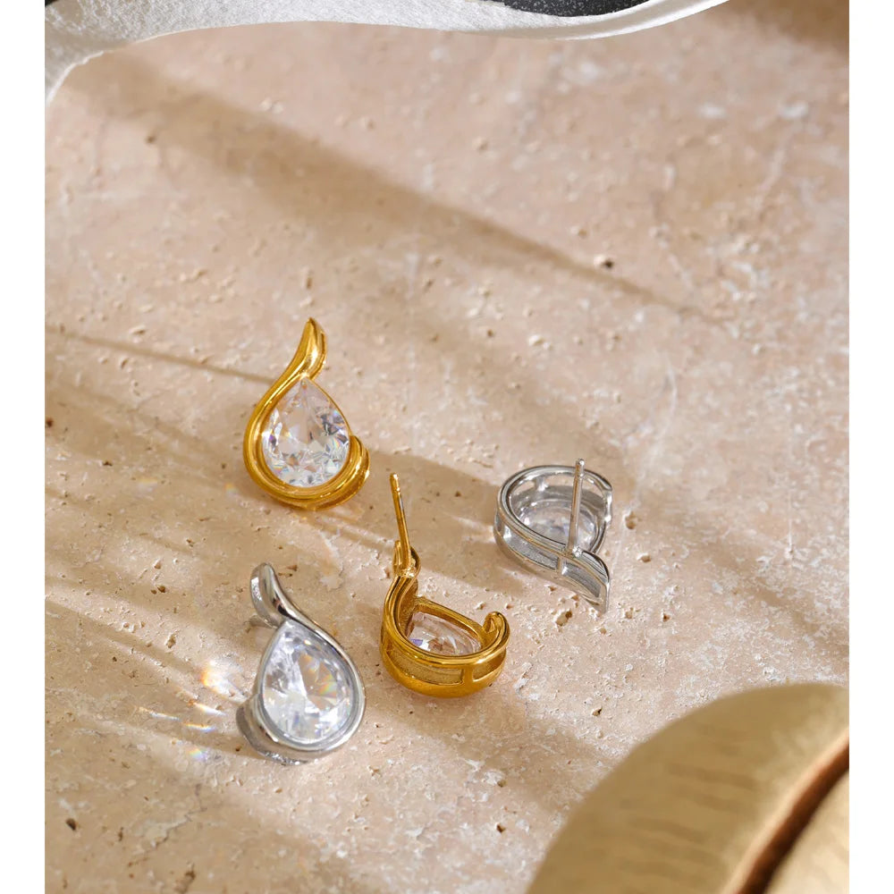 Isalene  Yhpup Stainless Steel Cubic Zirconia Water Drop Stud Earrings High-Grade Shiny Fantasy Trendy Jewelry Party Gift