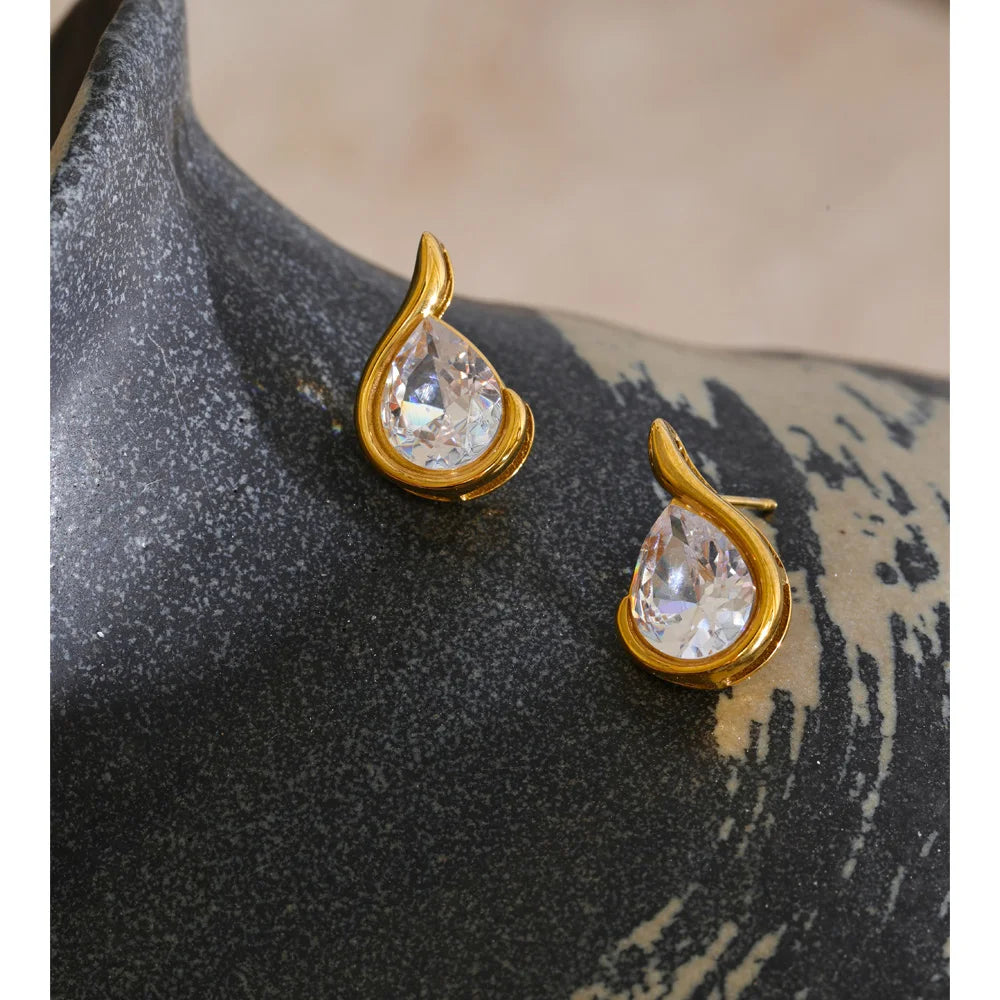 Isalene  Yhpup Stainless Steel Cubic Zirconia Water Drop Stud Earrings High-Grade Shiny Fantasy Trendy Jewelry Party Gift